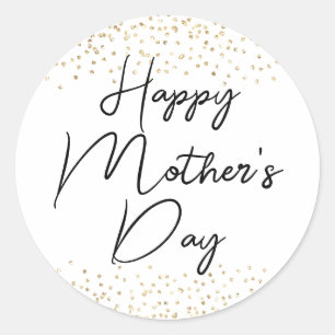 Happy Mother's Day Script & Gold Glitter Confetti Classic Round Sticker