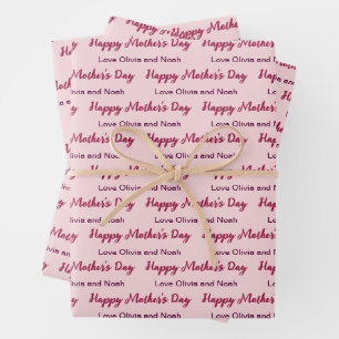 Happy Mother's Day Script Pale Pink Name of Giver Wrapping Paper Sheet