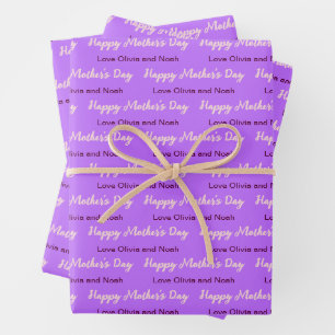 Happy Mothers Day Script Pale Purple Name of Giver Wrapping Paper Sheet
