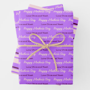 Happy Mothers Day Script Pale Purple Name of Giver Wrapping Paper Sheet