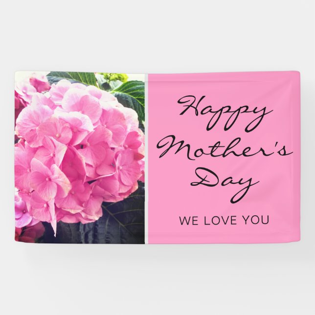 Happy Mother's Day Script Pink Floral We Love You Banner (Horizontal)