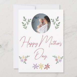Happy Mother's day simple flower mum & baby photo Holiday Card