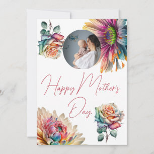 Happy Mother's day simple flower mum & baby photo Holiday Card