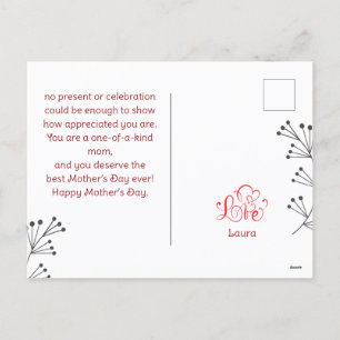 Happy Mother's day simple flower mum & baby photo Holiday Postcard