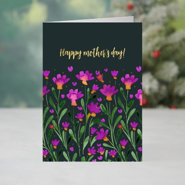 Happy mother's day Simple forget me not flowers Foil Holiday Card (Holiday In Situ)