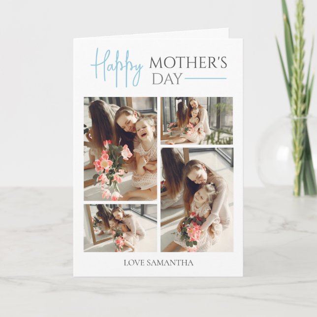 Happy Mothers Day | Simple Modern Script 5 Photo  Card (Front)
