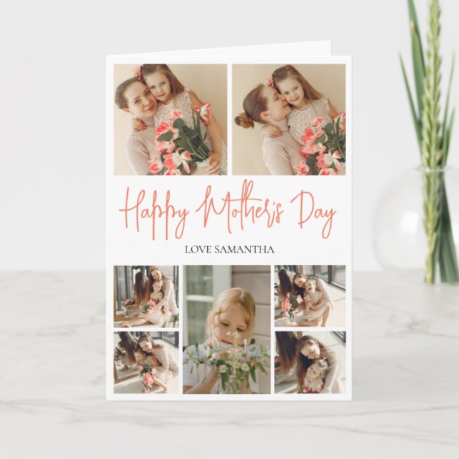 Happy Mothers Day | Simple Modern Script 7 Photo  Card (Front)