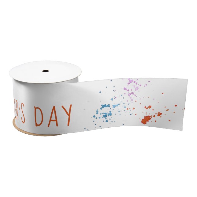 Happy Mothers Day Skinny Font and Paint Splatters Satin Ribbon (Spool)