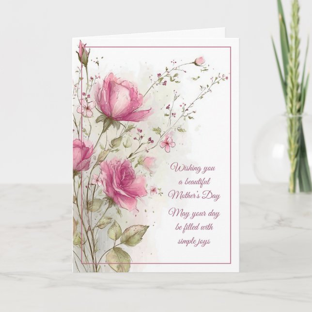 Happy Mother's Day Soft Feminine Pink Rose Card (Front)