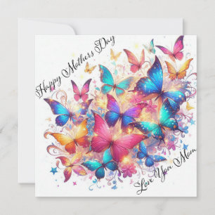 Happy Mothers Day Sparkling Butterflies Holiday Card