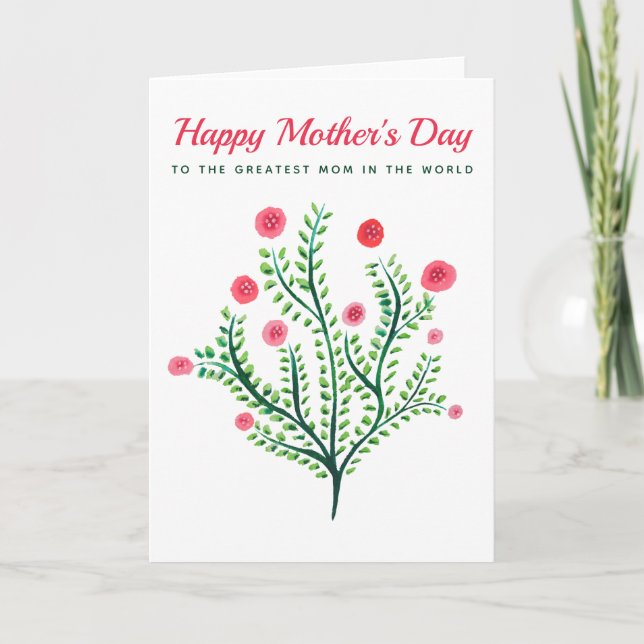 Happy Mothers Day Spring Flower Watercolor Card (Front)