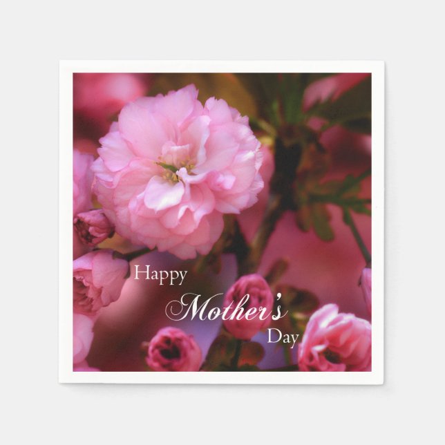 Happy Mothers Day Spring Pink Cherry Blossoms Napkin (Front)