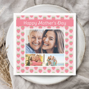 Happy Mothers Day Strawberry Photo Napkin