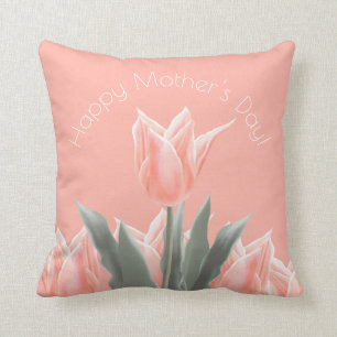 Happy Mother's Day! Stylish Peach Tulips Flowers Cushion