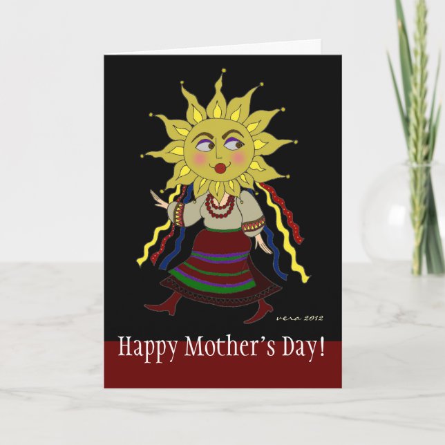 Happy Mother's Day Sun Woman Ukrainian Folk Art Card (Front)