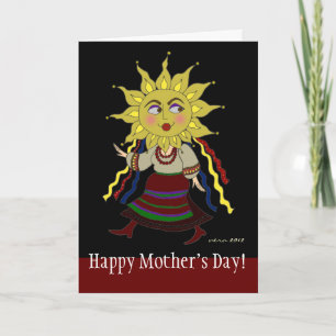 Happy Mother's Day Sun Woman Ukrainian Folk Art Card