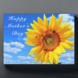 Happy Mother's Day  Sunflower and Bees on Blue Sky Plaque<br><div class="desc">Happy Mother's Day - Yellow Sunflower and Bees on Blue Sky - Summer Day - Photo Flower Nature - You can also personalise - Choose / Add Your Unique Photo - Image / Text - Name / Colour / Font / Size / more - Make Your Special Gift - Resize...</div>