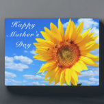 Happy Mother's Day  Sunflower and Bees on Blue Sky Plaque<br><div class="desc">Happy Mother's Day - Yellow Sunflower and Bees on Blue Sky - Summer Day - Photo Flower Nature - You can also personalise - Choose / Add Your Unique Photo - Image / Text - Name / Colour / Font / Size / more - Make Your Special Gift - Resize...</div>