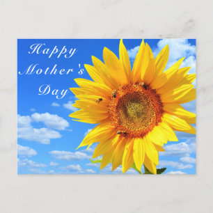 Happy Mother's Day Sunflower and Bees on Blue Sky Postcard