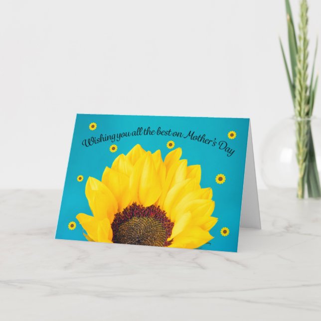 Happy Mother's Day Sunflower on Blue  Holiday Card (Front)