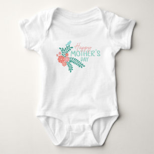 Happy mother's day text flowers bird baby bodysuit