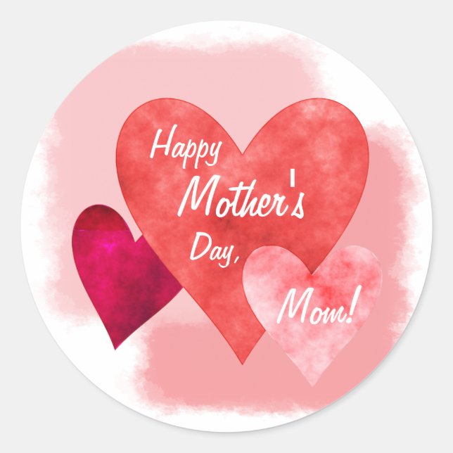 Happy Mother's Day Three Hearts Painterly Classic Round Sticker (Front)