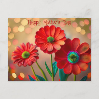 Happy Mother's Day Three Red Daisies Custom Text Postcard