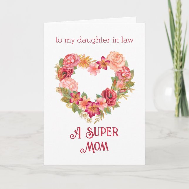 Happy Mothers Day To Daughter In Law Heart Flowers Card (Front)