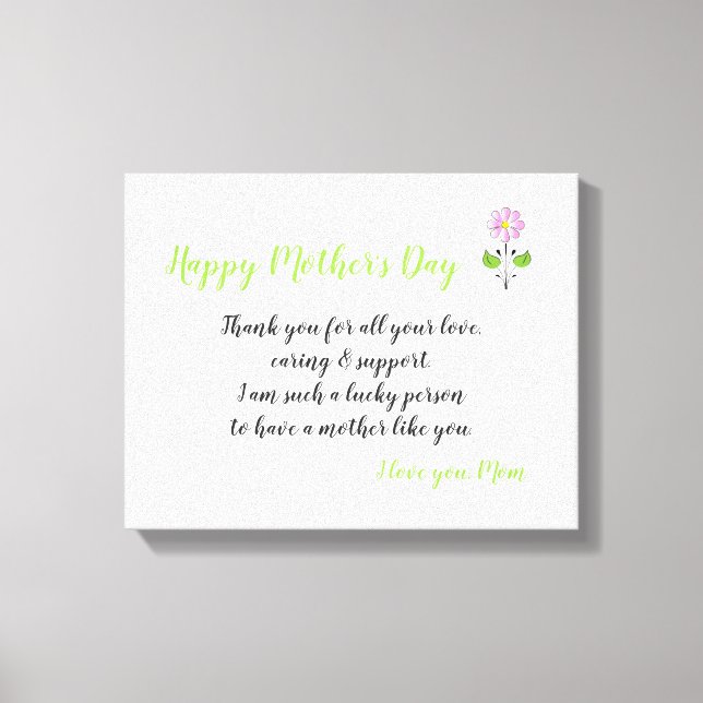 Happy Mother's Day to Mum with Love Message Canvas Print (Front)