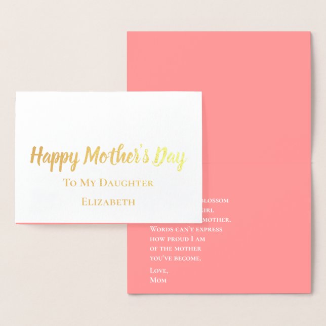 Happy Mother's Day To My Daughter Elegant Gold Foil Card (Display)