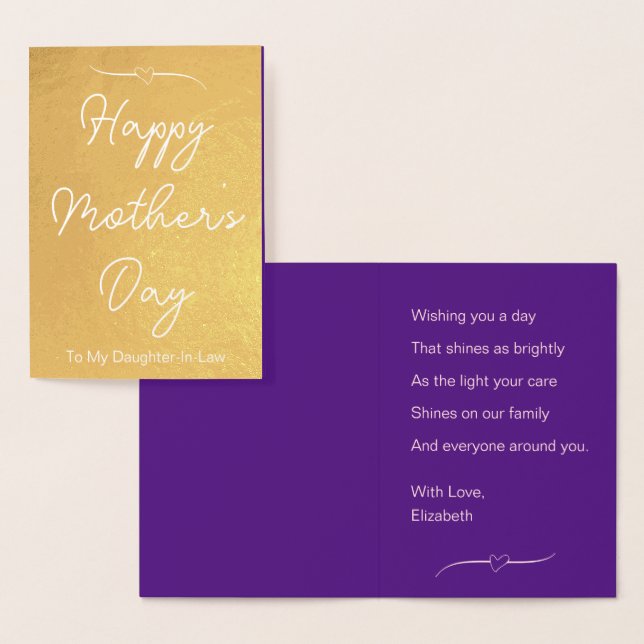 Happy Mother's Day To My Daughter-In-Law Purple & Foil Card (Display)
