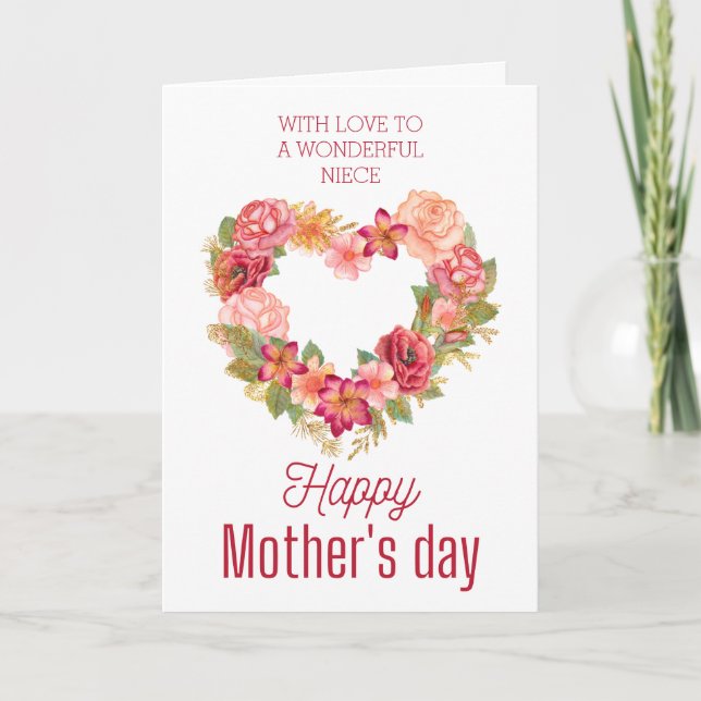 Happy Mothers Day To My Niece Heart Flowers Card (Front)