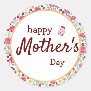 Happy Mother's day, typography with pink foral Cla Classic Round Sticker