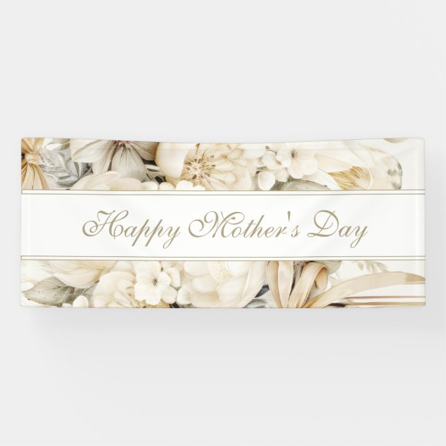 Happy Mother's Day Vanilla cream Floral script Banner (Horizontal)
