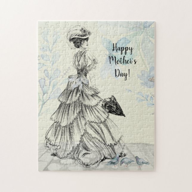 Happy Mother's Day Victorian Woman Parasol Birds Jigsaw Puzzle (Vertical)