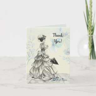 Happy Mother's Day Victorian Woman Parasol Birds Thank You Card