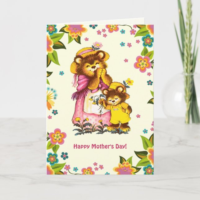 Happy Mother's Day. Vintage Bear Family Card (Front)
