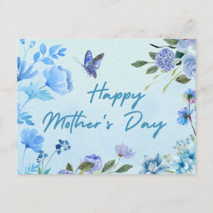 Happy Mother's Day Watercolor Blue Flowers Holiday Postcard