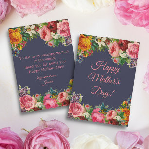 happy mothers day watercolor floral vintage blue card