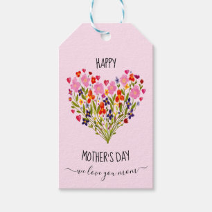 "Happy Mother's Day" Watercolor Flower Heart Gift Tags