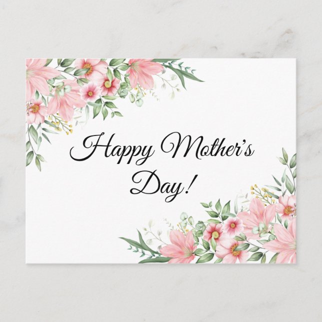 Happy Mothers Day watercolor pink floral classic  Postcard (Front)