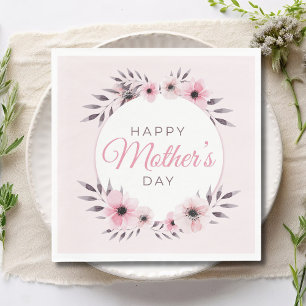 Happy Mother's Day Watercolor Pink Floral Flowers Napkin