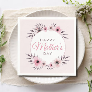 Happy Mother's Day Watercolor Pink Floral Flowers Napkin