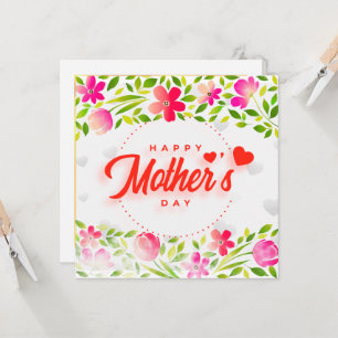 Happy Mother's Day Watercolor Pink Floral & Hearts Card