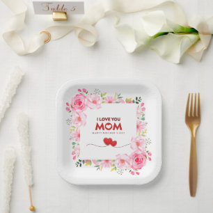 Happy Mother's Day Watercolor Pink Floral Paper Plate