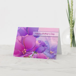 Happy Mother's Day Watercolor Pink Violet Flowers  Card