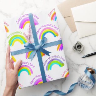 Happy Mother's Day Watercolor Rainbow Pattern Wrapping Paper