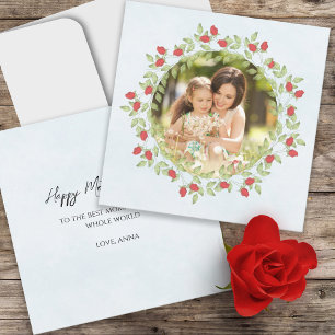 Happy Mother's Day Watercolor Rose Floral Photo Card