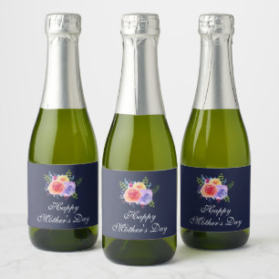 Happy Mother's Day Watercolor Roses Bouquet Sparkling Wine Label