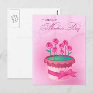 Happy Mother's Day. Watercolor Roses in Pot  Postcard